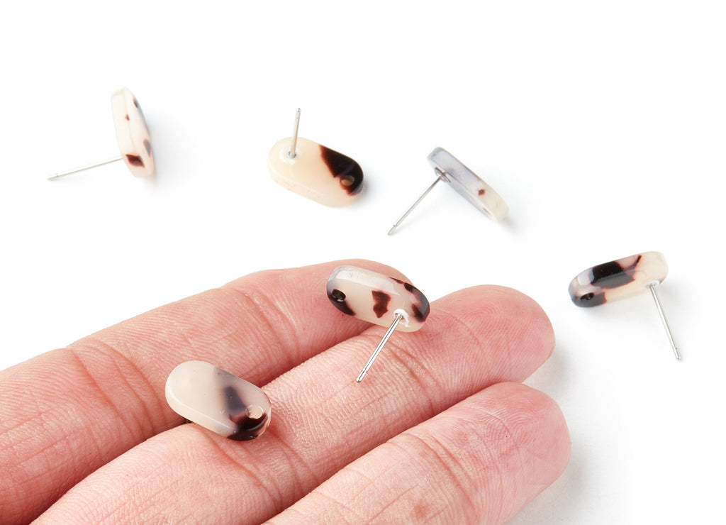 Acetate Acrylic Earring Charms - Blonde Tortoise Shell Stud Earrings - Oval Shaped - 1 Hole - Color Code:A06 - 14.1x8.2x2.6mm - AC1279A - DOMEDBAZAAR