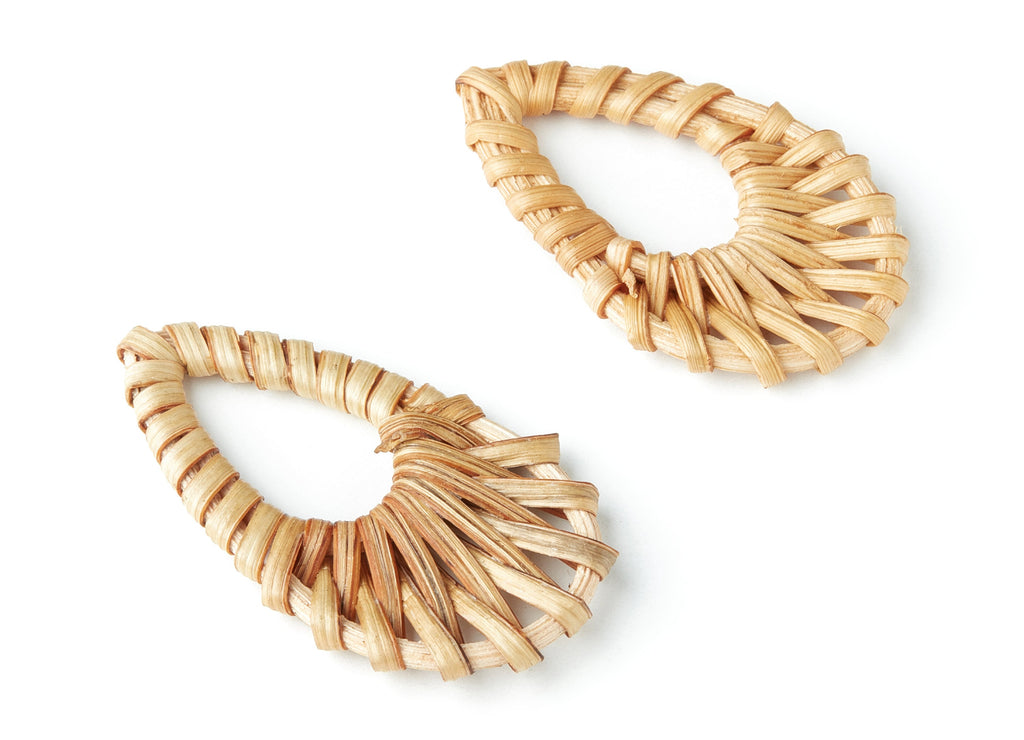 Handwoven Rattan Earrings - Water Drop Shape Rattan Pendant - Wooden Straw Earring - Jewelery Handmade - 53x30x4.5mm - RT1092 - DOMEDBAZAAR