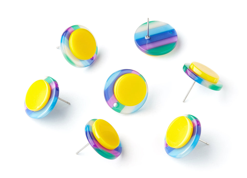 Acetate Round Earring Stud - Round Earring Post - Stainless Steel - Earring Post - Jewelry Supplies - 18.66x18.66x5mm - AC1300G - DOMEDBAZAAR