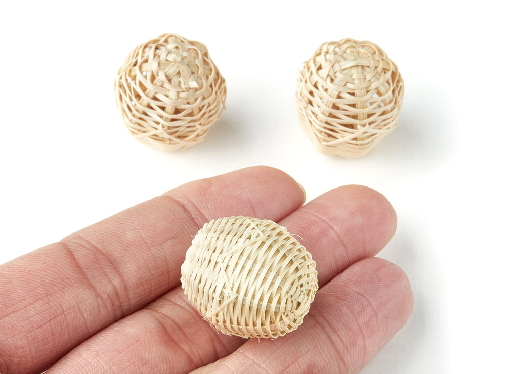 Handwoven Rattan Earrings - Ball Shaped Rattan Pendant - Wooden Straw Earring - Jewelery Handmade - 25.2x22mm - RT1120 - DOMEDBAZAAR