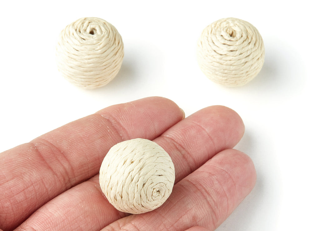 Handwoven Rattan Earrings - Ball Shaped Rattan Pendant - Wooden Straw Earring - Jewelery Handmade - 21.6x19.3mm - RT1118 - DOMEDBAZAAR