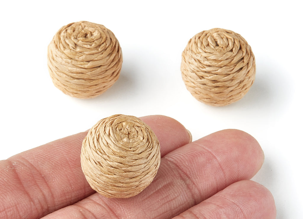 Handwoven Rattan Earrings - Ball Shaped Rattan Pendant - Wooden Straw Earring - Jewelery Handmade - 19.1mm x 19mm - RT1119 - DOMEDBAZAAR