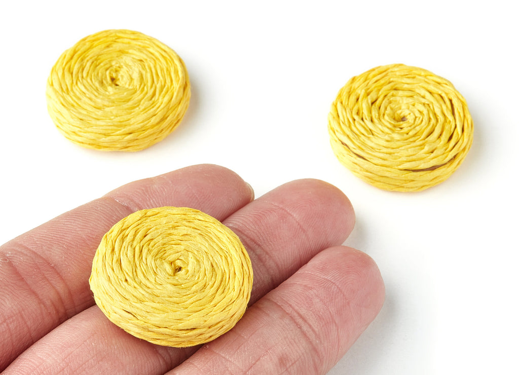 Handwoven Rattan Earrings - Coin Shaped Rattan Pendant - Wooden Straw Earring - Jewelery Handmade - 26.5x26.5x6.5mm - RT1123 - DOMEDBAZAAR