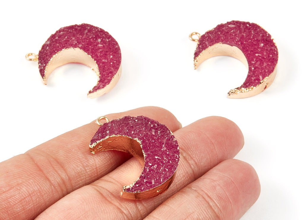Druzy Resin Copper Earring Charms - Red Resin Copper Earrings for Right Side - Moon Shaped Pendant  - 30.42x22.96x8.36mm - RC1004R - DOMEDBAZAAR