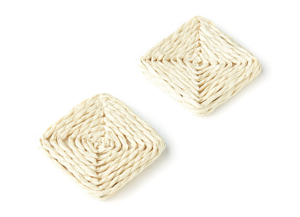 Handwoven Rattan Earrings - Square Shaped Rattan Pendant - Wooden Straw Earring - Jewelery Handmade - 29.2x29.2x4.7mm - RT1122 - DOMEDBAZAAR