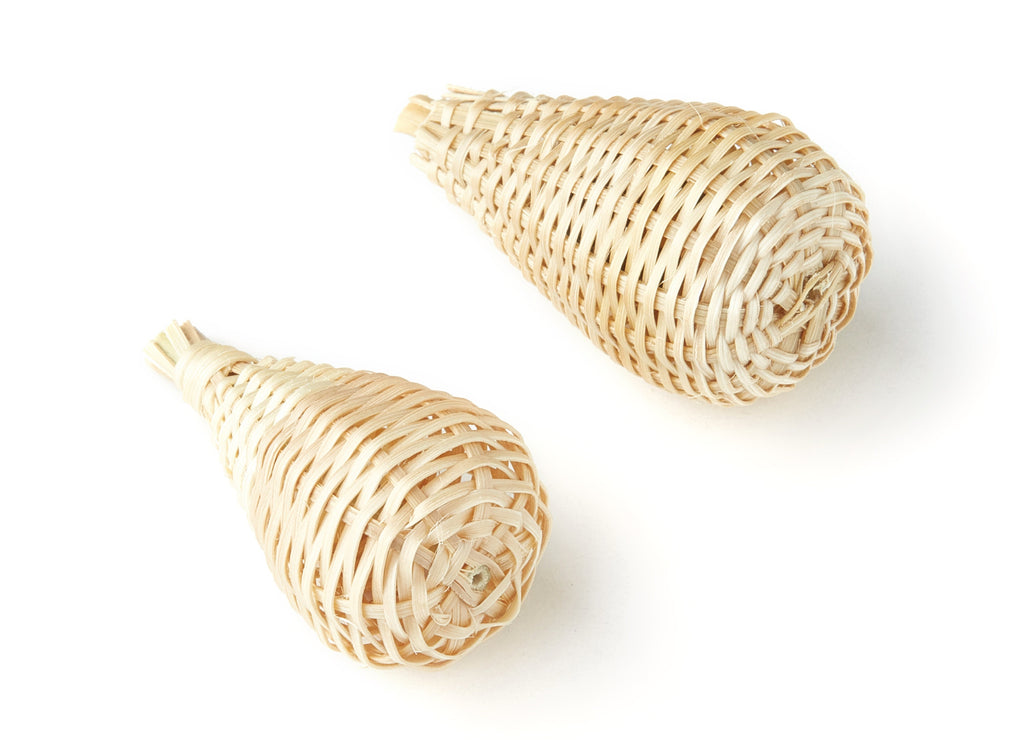 Handwoven Rattan Earrings - Cone Shaped Rattan Pendant - Wooden Straw Earring - Jewellery Handmade - 42x22mm - RT1110 - DOMEDBAZAAR