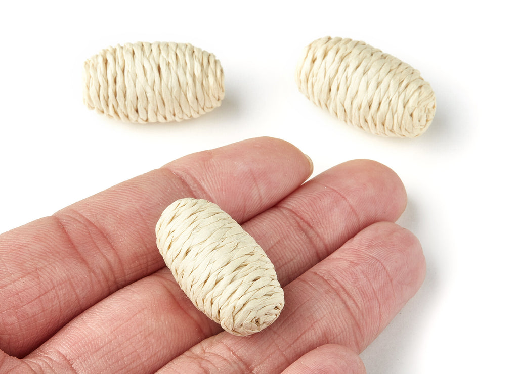 Handwoven Rattan Earrings - Cocoon Shaped Rattan Pendant - Wooden Straw Earring - Jewelery Handmade - 25.6x14.6mm - RT1115 - DOMEDBAZAAR