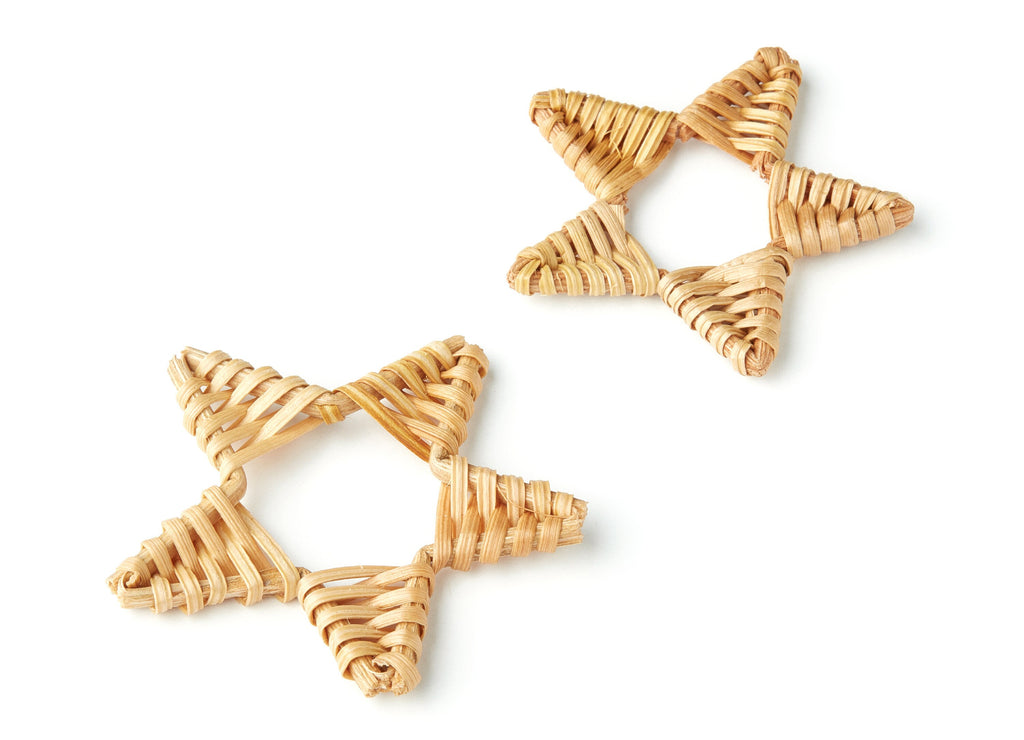 Handwoven Rattan Earrings - Star Shaped Rattan Pendant - Wooden Straw Earring - Jewelery Handmade - 57.8x40.4mm - RT1138 - DOMEDBAZAAR