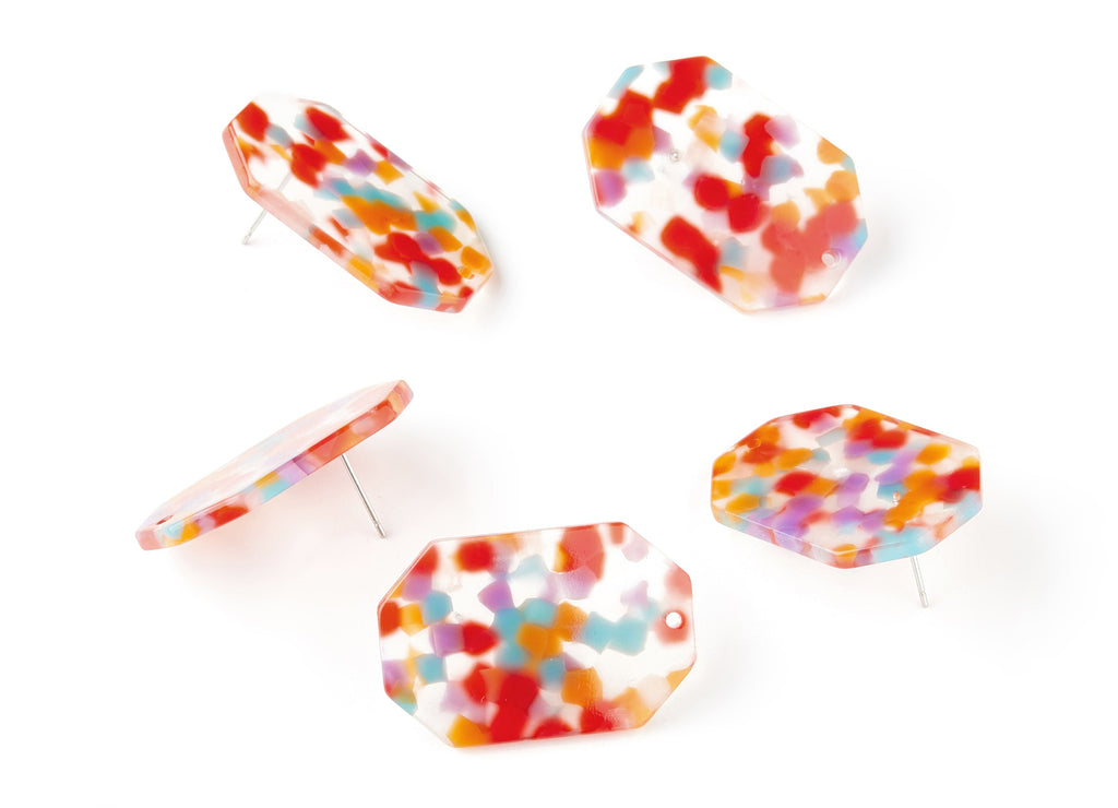 Acetate Octagon Earring Stud - Octagon Earring Post and Stud - Earring Findings - Color Code:A1531 - 32.5x21.7x2.4mm - AC1531-A166 - DOMEDBAZAAR