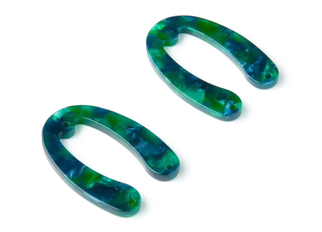 Acetate Acrylic Earring Charms - 4 Holes - Tortoise Shell Earrings - U Shaped Pendant - Color Code: A13 - 31.76x22.44x2.7mm - AC1378A - DOMEDBAZAAR