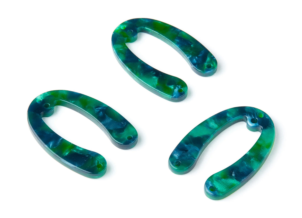Acetate Acrylic Earring Charms - 4 Holes - Tortoise Shell Earrings - U Shaped Pendant - Color Code: A13 - 31.76x22.44x2.7mm - AC1378A - DOMEDBAZAAR