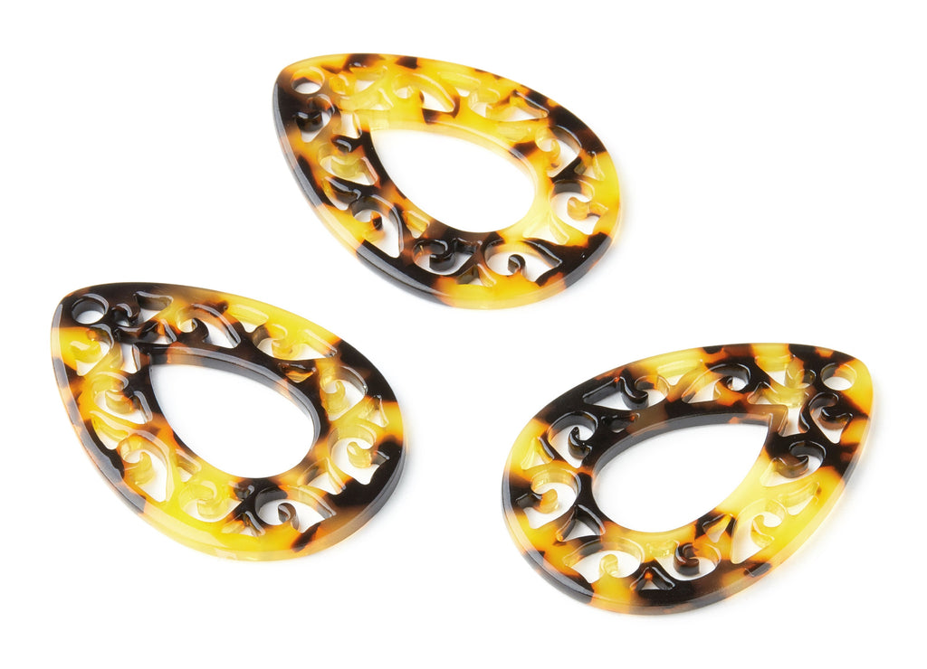 Acetate Acrylic Charms - Acetate Tortoise Shell Charm - Teardrop Pendant - 1 Hole - Color Code:A05 - 49.43x34.76x2.5mm - AC1320A - DOMEDBAZAAR