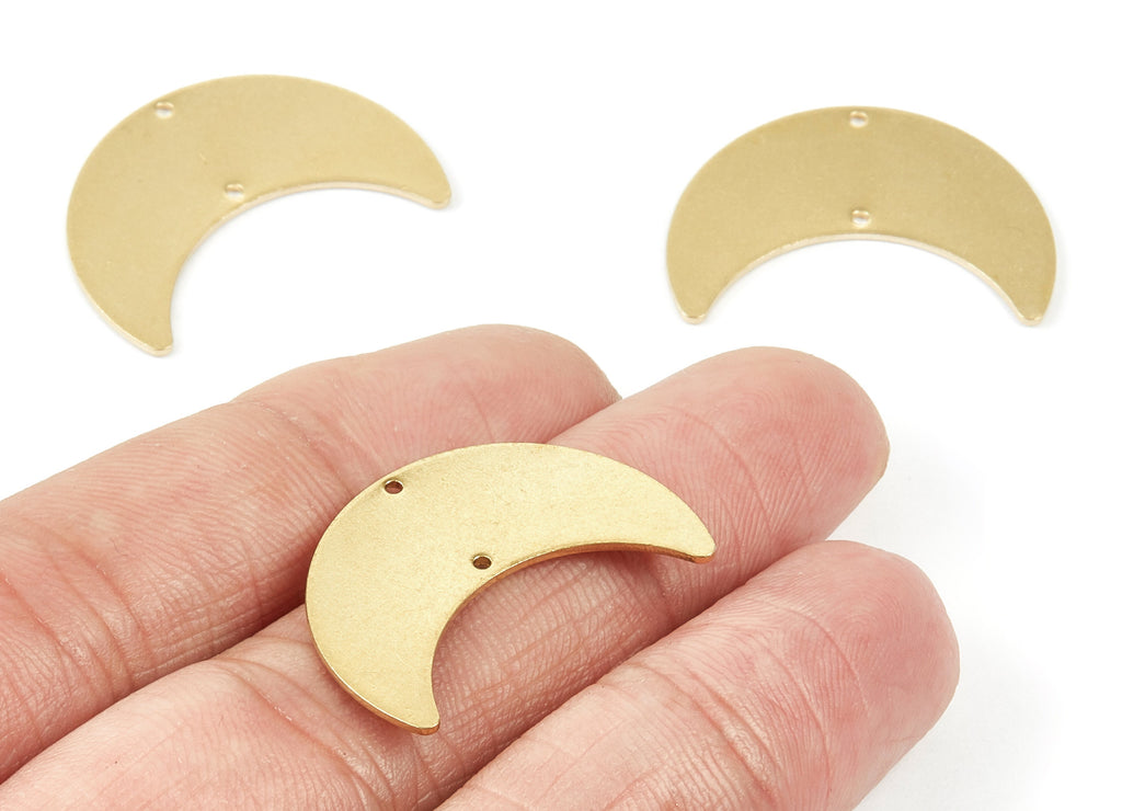Personalized stamping blank - Brass Moon Charms - Moon Shaped Raw Brass Connector with 2 Holes - Jewellery Supplies - 28x19x0.78mm - PP1780 - DOMEDBAZAAR