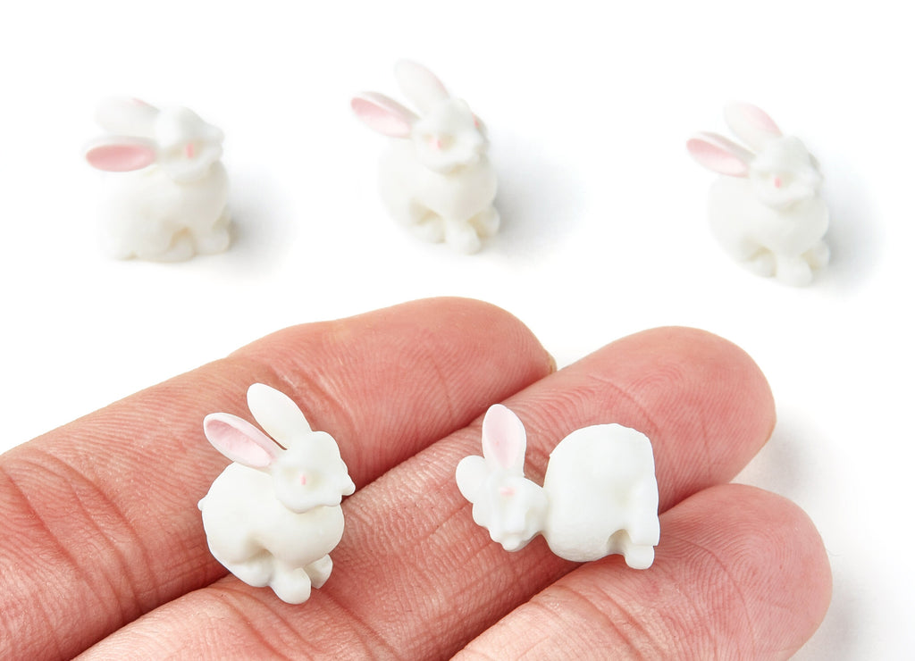 Resin Charms - Rabbit Cabochones - Rabbit Figurine Charm - 14..6x11.94x9.3mm - RC1015A - DOMEDBAZAAR