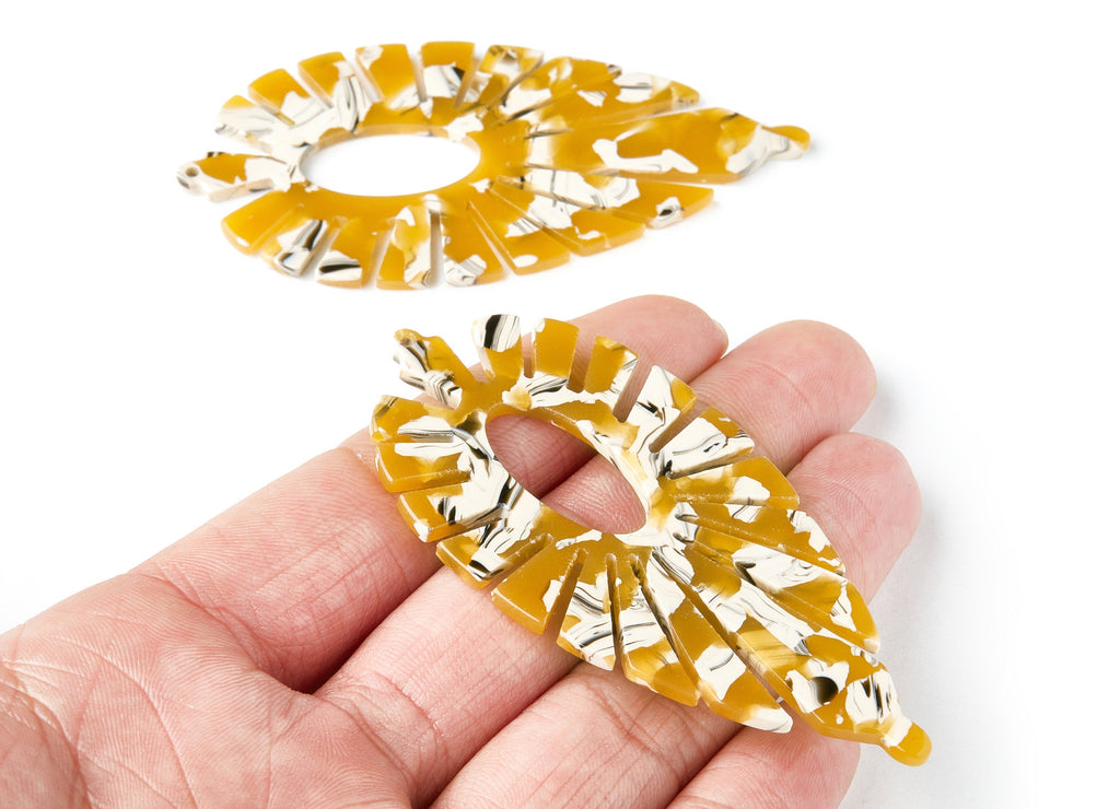 Acetate Leaf Earring Charms - Leaf Shaped Pendant - Earring Findings - Jewelry Supplies - Color Code: A14 - 77.42x37.25x2.61mm - AC1395B - DOMEDBAZAAR