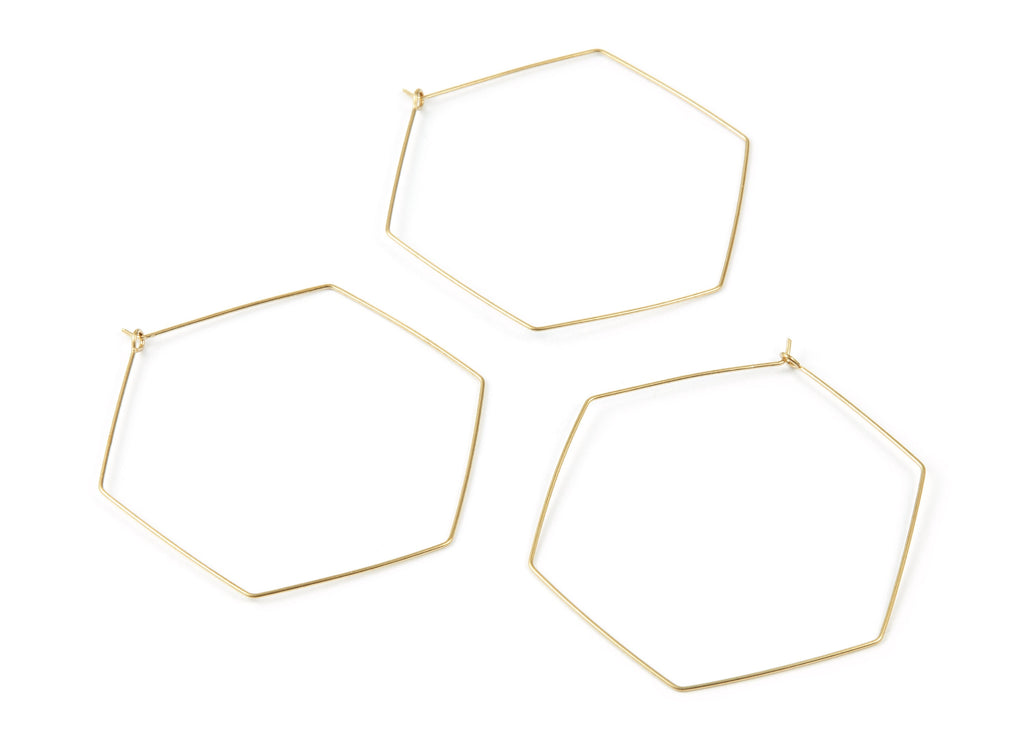 Brass Earring Hoops - Raw Brass Hexagon Shaped Ear Wire - Geometric Earring Findings - Jewelry Supplies - 50x50x0,7mm - PP1508 - DOMEDBAZAAR