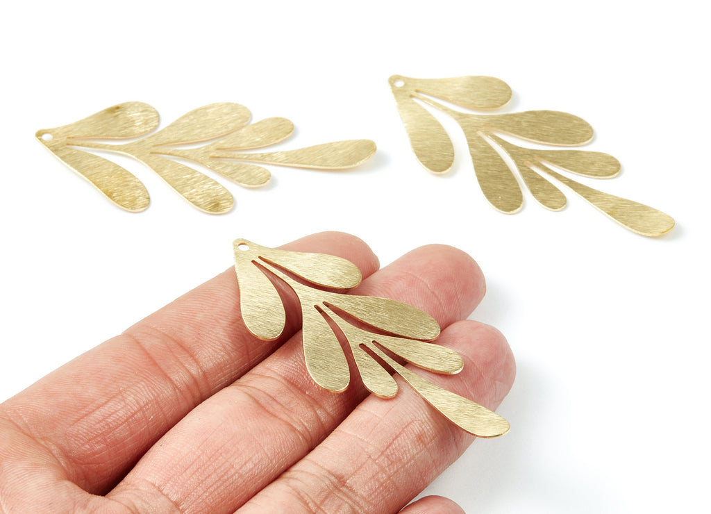 Brass Leaf Charms - Textured Leaf Shaped Raw Brass Pendant - Earring Findings - Jewellery Supplies - 62x26x0.64mm - PP1989 - DOMEDBAZAAR