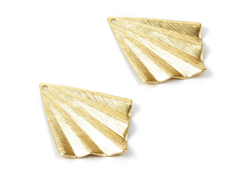 Brass Textured Fan Charms - Textured Fan shaped Raw Brass Pendant - Earring Findings - Jewelry Supplies - 34.9x27.1x1.77mm - PP1958 - DOMEDBAZAAR