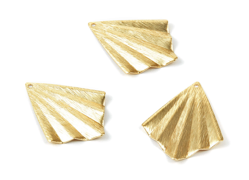 Brass Textured Fan Charms - Textured Fan shaped Raw Brass Pendant - Earring Findings - Jewelry Supplies - 34.9x27.1x1.77mm - PP1958 - DOMEDBAZAAR