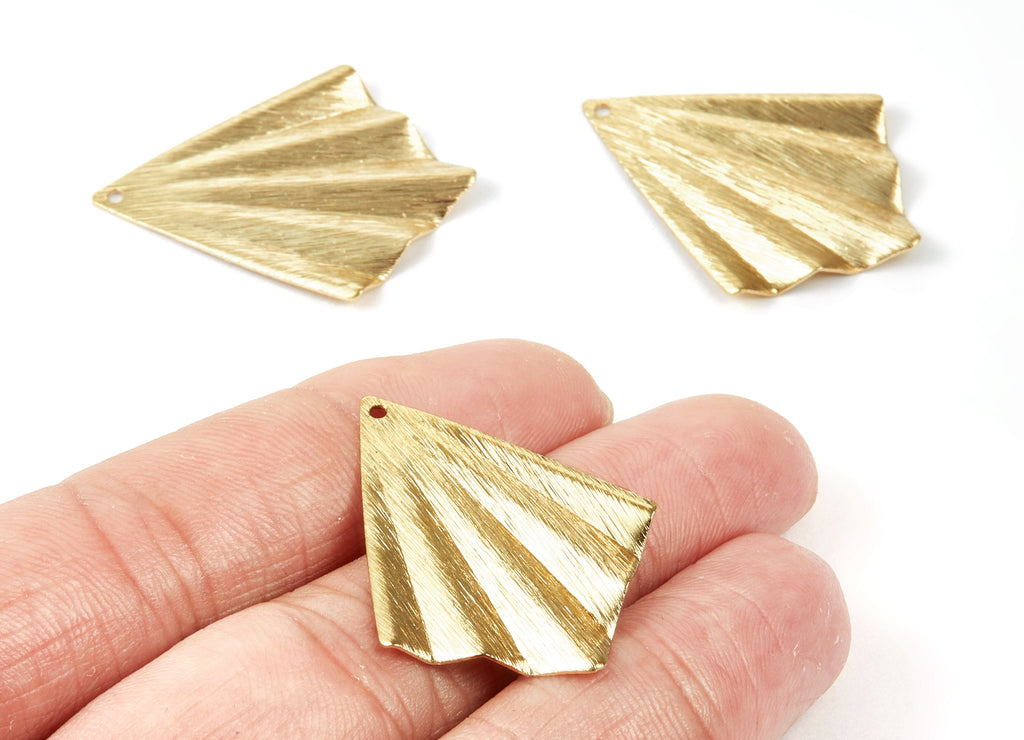 Brass Textured Fan Charms - Textured Fan shaped Raw Brass Pendant - Earring Findings - Jewelry Supplies - 34.9x27.1x1.77mm - PP1958 - DOMEDBAZAAR