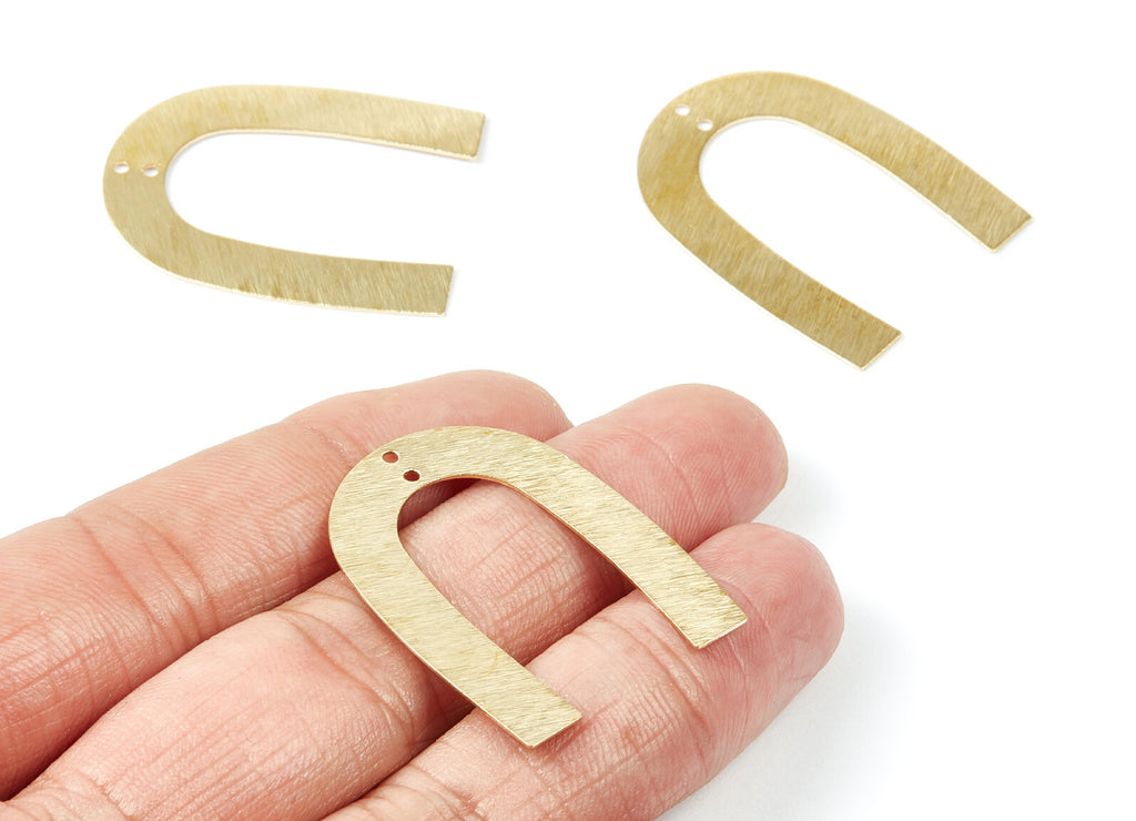 Brass Geometric Charms - Textured U Shaped Raw Brass Connector with 2 Hole - Jewelry Supplies - 35x26.85x0.48mm - PP1826 - DOMEDBAZAAR