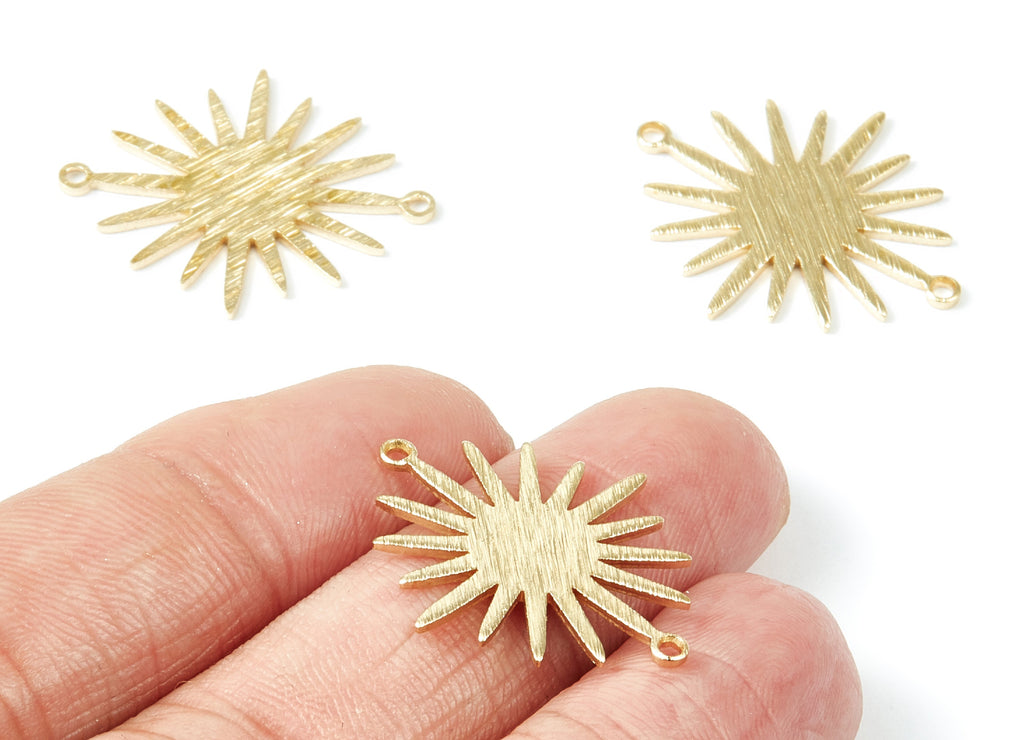 Brass Sun Charms - Textured Sun Shaped Raw Brass Connector with 2 Hole - Jewelry Supplies  - 26.6x22.12x1mm - PP1824 - DOMEDBAZAAR