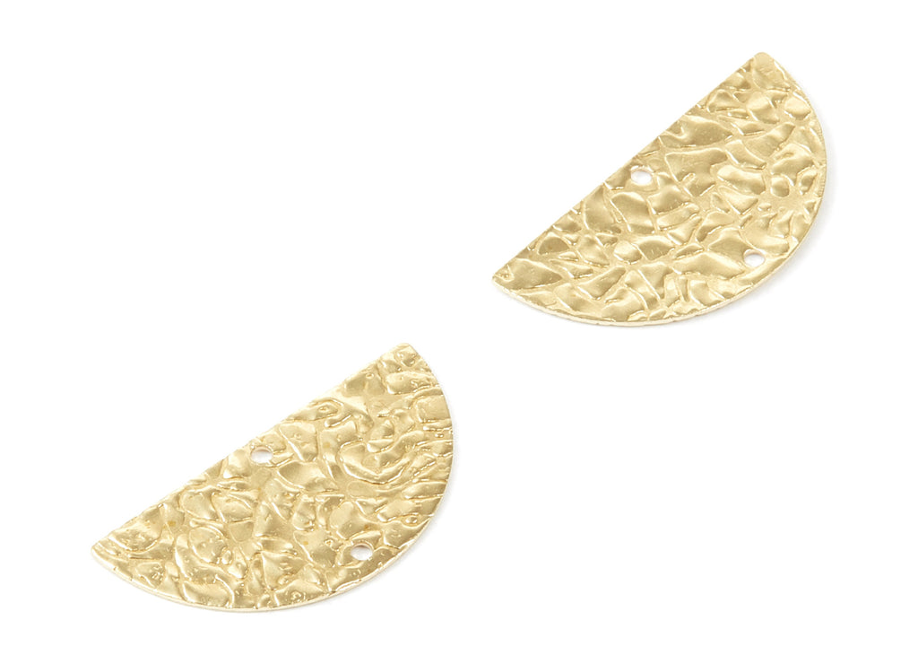 Brass Half Moon Charms - Fish Scale Textured SemiCircle Raw Brass Connector with 2 Holes - Jewelry Supplies - 25x12.5x0.66mm - PP2081 - DOMEDBAZAAR