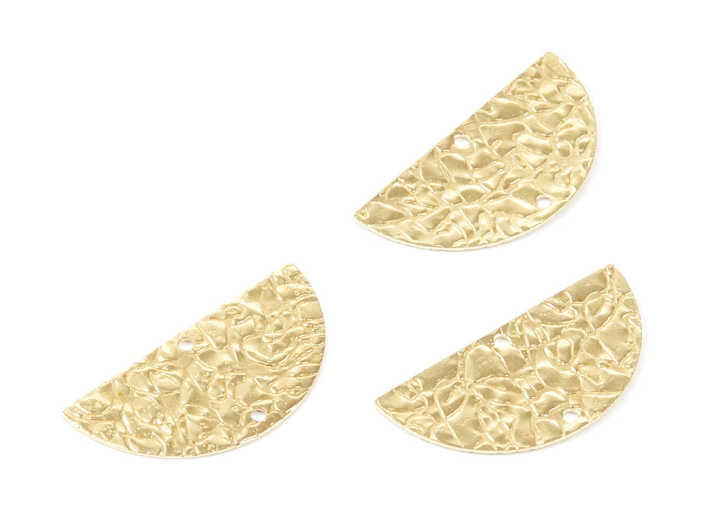 Brass Half Moon Charms - Fish Scale Textured SemiCircle Raw Brass Connector with 2 Holes - Jewelry Supplies - 25x12.5x0.66mm - PP2081 - DOMEDBAZAAR
