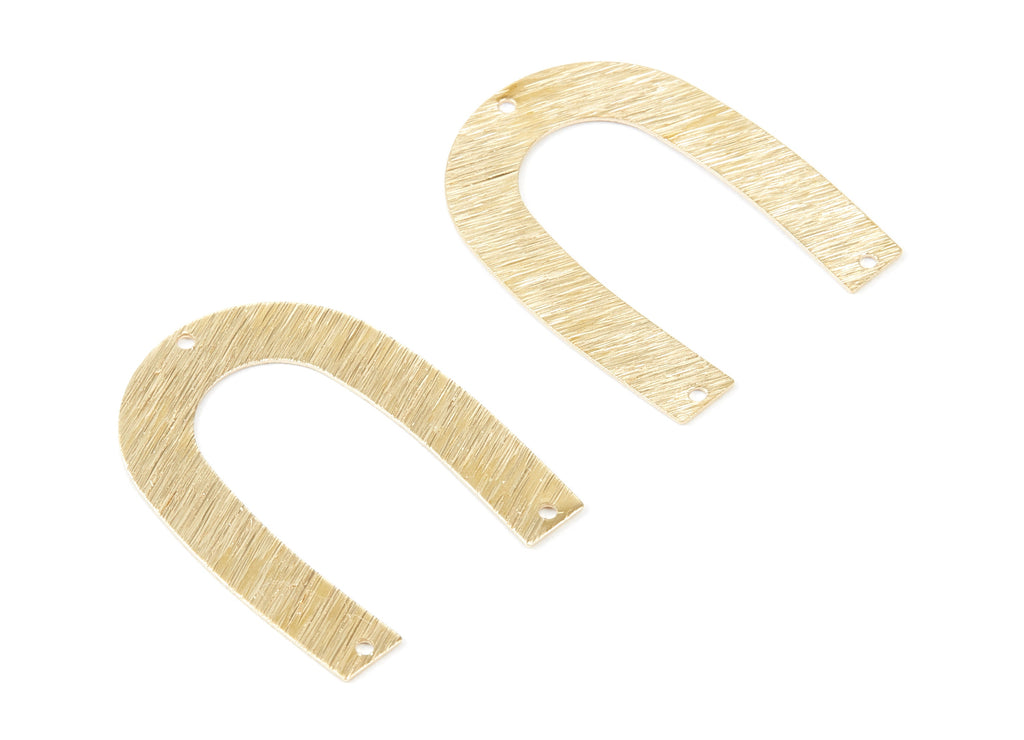 Brass Geometric Charms - Textured U Shaped Raw Brass Connector with 3 Holes - Jewelry Supplies - 35x26.8x0.57mm - PP1894 - DOMEDBAZAAR