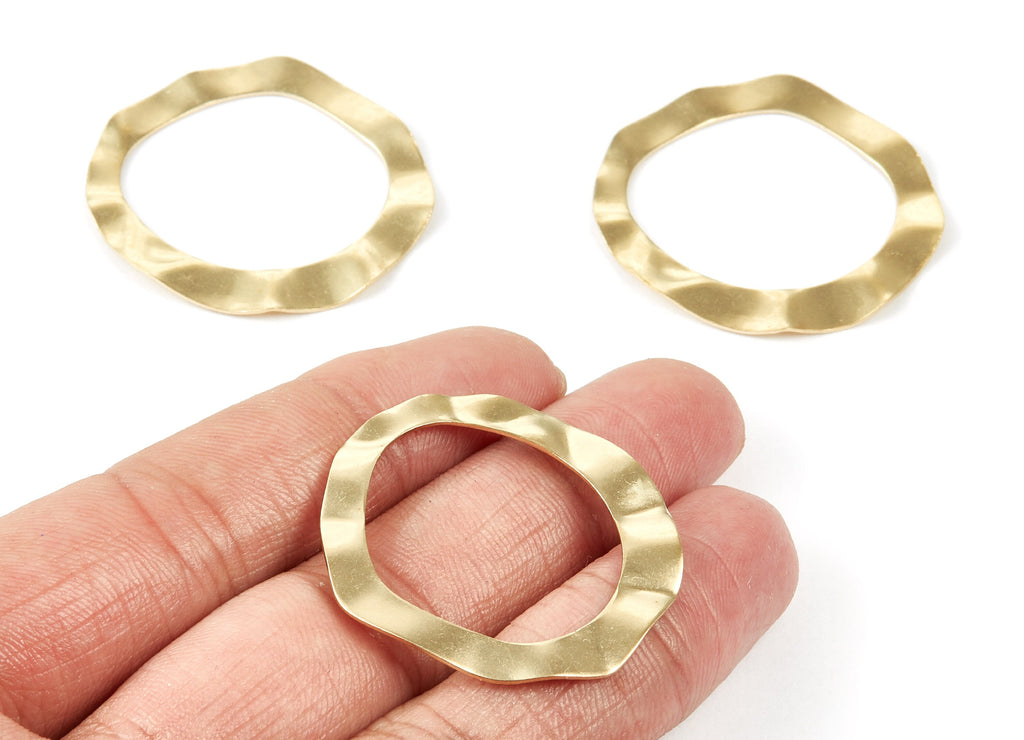 Brass Circle Charms - Wave Circle Shaped Raw Brass Pendant - Earring Findings - Jewelry Supplies - 35.4x34.7x0.7mm - PP2124 - DOMEDBAZAAR