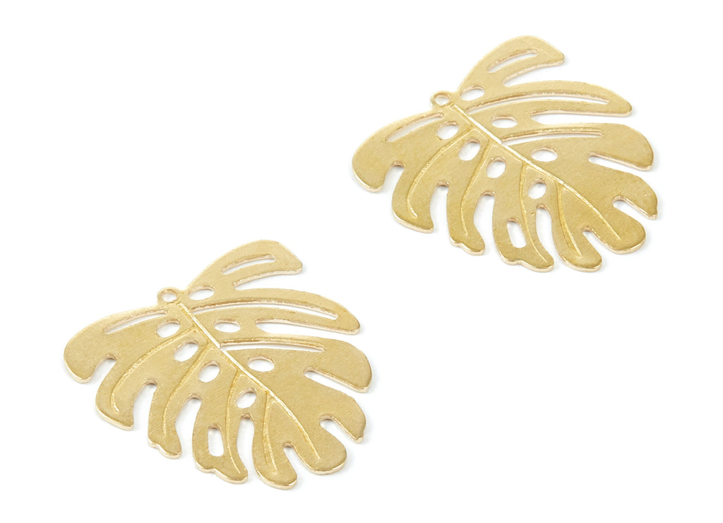 Brass Monstera Charms - Raw Brass Monstera Earrings and Pendants - Earring Findings - Jewelry Supplies - 21,95x21x0,5mm - PP2091 - DOMEDBAZAAR