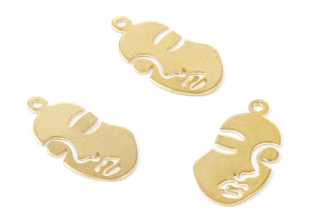 Brass Face Charms - Face Shaped Raw Brass Pendant - Brass Earring Findings - Jewelry Supplies - 20,14x10,58x0,63mm - PP2011 - DOMEDBAZAAR