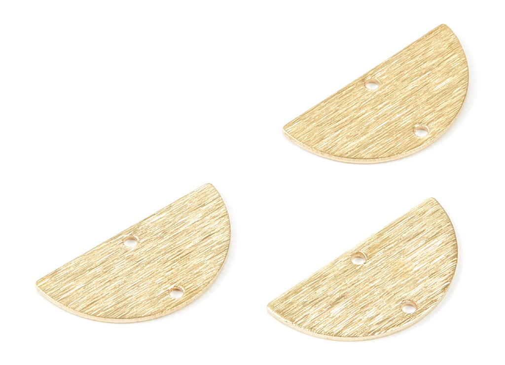 Brass Textured Half Round Charms - Textured Semicircle Shaped - Raw Brass Connector With 2 Holes - 21.09x10.55x0.82mm - PP1804 - DOMEDBAZAAR