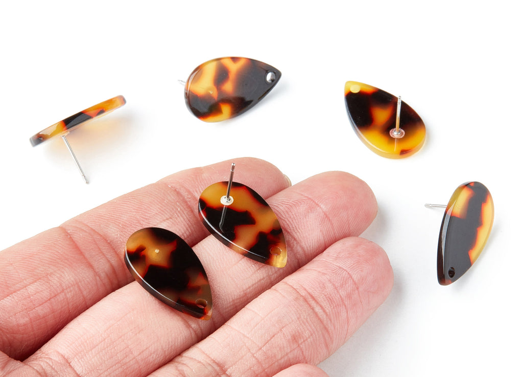 Acetate Acrylic Earring Post - Tortoise Shell Earrings - Drop Earring Stud - Jewelry Supplies - Color Code: A05 - 23.45x13.68x2mm - AC1321A - DOMEDBAZAAR