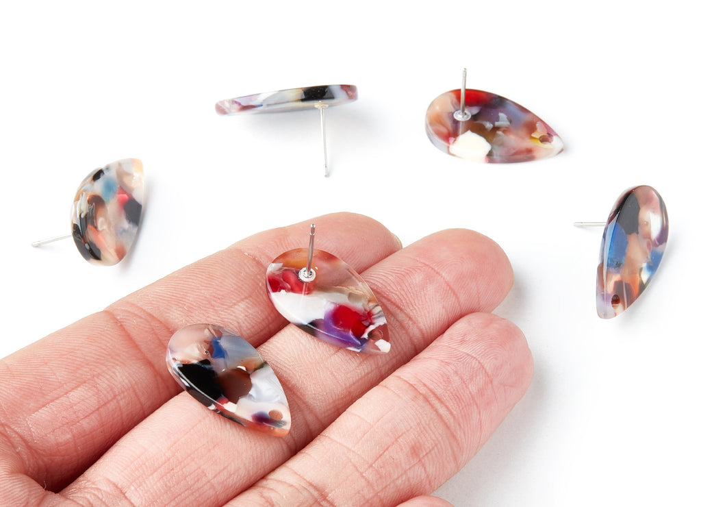 Acetate Acrylic Earring Post Charms - Tortoise Shell Earrings - Drop Shaped Stud - Color Code: A58 - 23.45x13.68x2.44mm - AC1321F - DOMEDBAZAAR