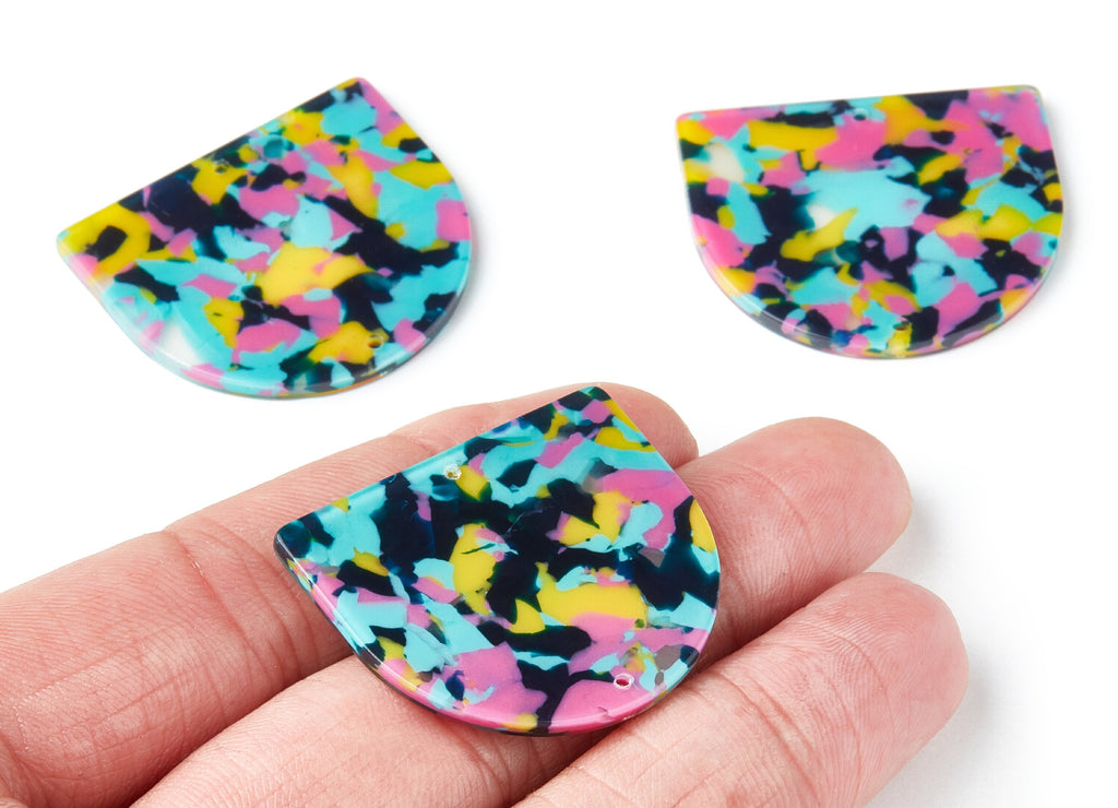 Acetate Acrylic Earring Charm - D Shaped Pendant - 2 Holes - Color Code:A111 - 29.5x34.3x2.48mm - AC1634-A111 - DOMEDBAZAAR