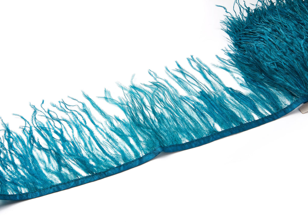 Ostrich Feather Fringe - (10-15cm) - Blue Feather - Real Feathers for Jewelry, Costume, Millinery, Decoration, Crafts, - 10 Meters - FF1012B - DOMEDBAZAAR
