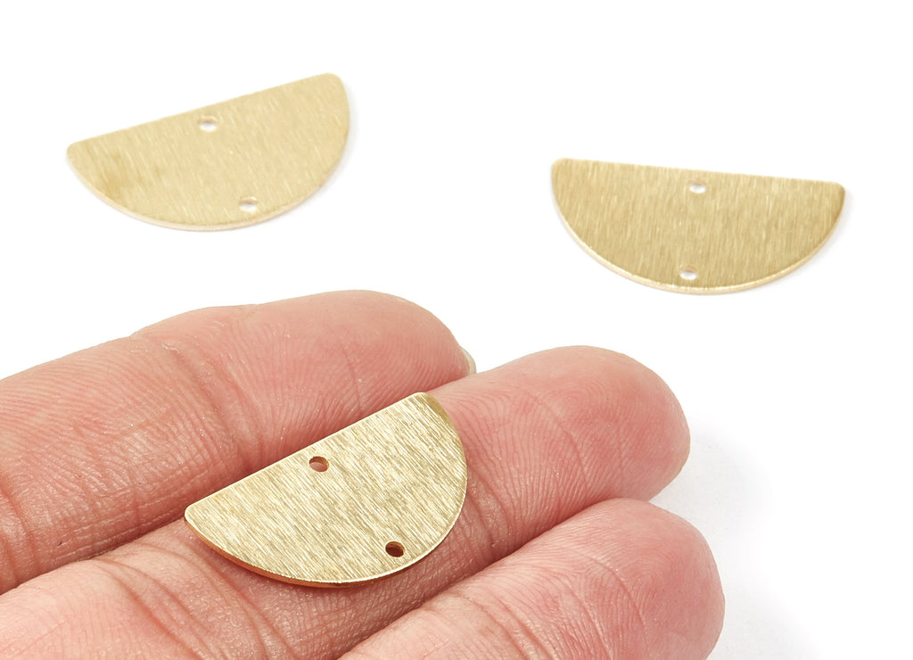 Brass Half Moon Textured Charms - Textured Half Moon Raw Brass Connector With 2 Holes - Jewellery Supplies - 24.5x13x0.83mm - PP1758 - DOMEDBAZAAR