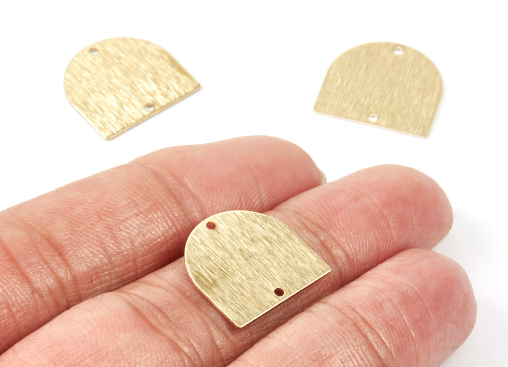 Brass Textured D Charms - Textured D Shaped Raw Brass Connector With 2 Holes - Jewelry Supplies - 16.9x16.15x0.65mm - PP1733 - DOMEDBAZAAR