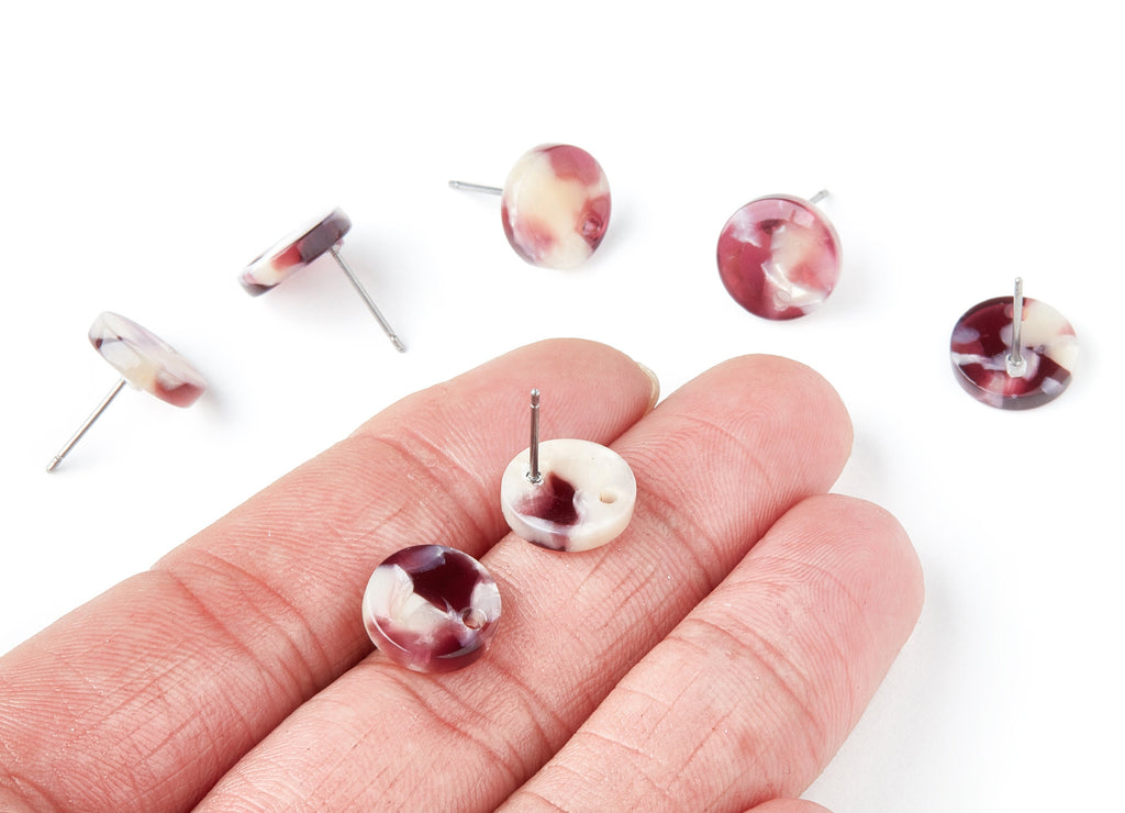 Acetate Round Earring Stud - Round Earring Post and Stud - Earring Findings - Color Code: A42 - 11.6x11.6x2.95mm - AC1139N - DOMEDBAZAAR