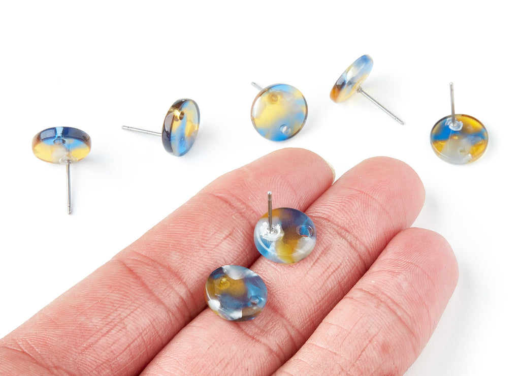 Acetate Round Earring Stud - Round Earring Post and Stud - Earring Findings - Color Code: A40 - 11.6x11.6x2.95mm - AC1139P - DOMEDBAZAAR