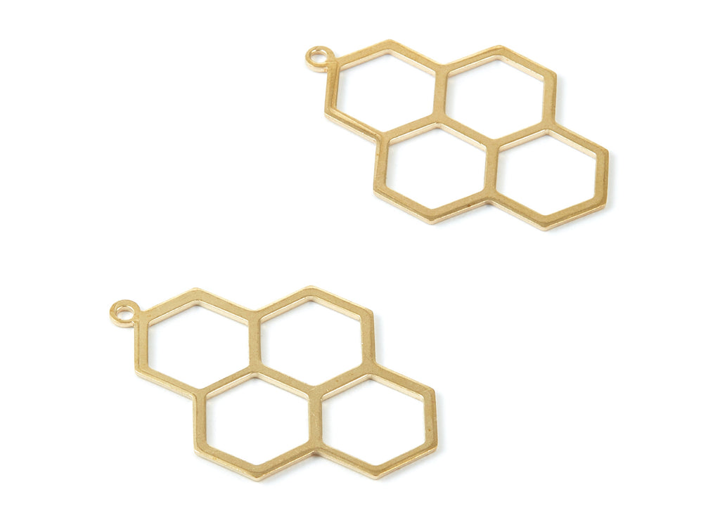 Brass Honeycomb Charms - Raw Brass Honeycomb Shaped Pendants - Earring Findings - Jewelry Supplies - 41,7x27x0,93mm - PP2002 - DOMEDBAZAAR