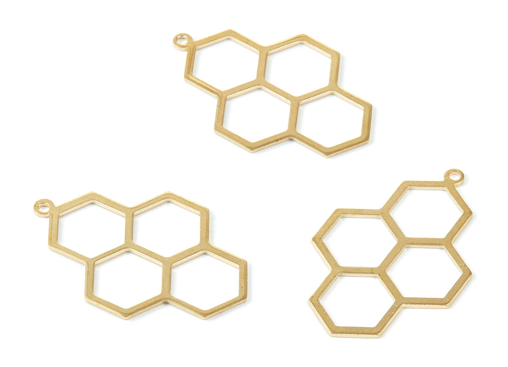 Brass Honeycomb Charms - Raw Brass Honeycomb Shaped Pendants - Earring Findings - Jewelry Supplies - 41,7x27x0,93mm - PP2002 - DOMEDBAZAAR