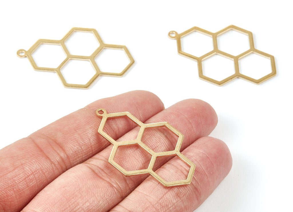 Brass Honeycomb Charms - Raw Brass Honeycomb Shaped Pendants - Earring Findings - Jewelry Supplies - 41,7x27x0,93mm - PP2002 - DOMEDBAZAAR