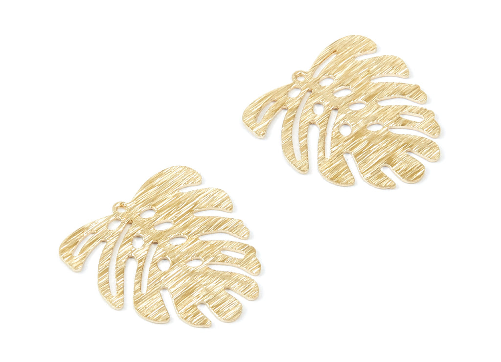 Brass Leaf Charms - Textured Leaf Shaped Raw Brass Pendant - Earring Findings - Jewelry Supplies - 21,96x20,95x0,55mm - PP2093 - DOMEDBAZAAR