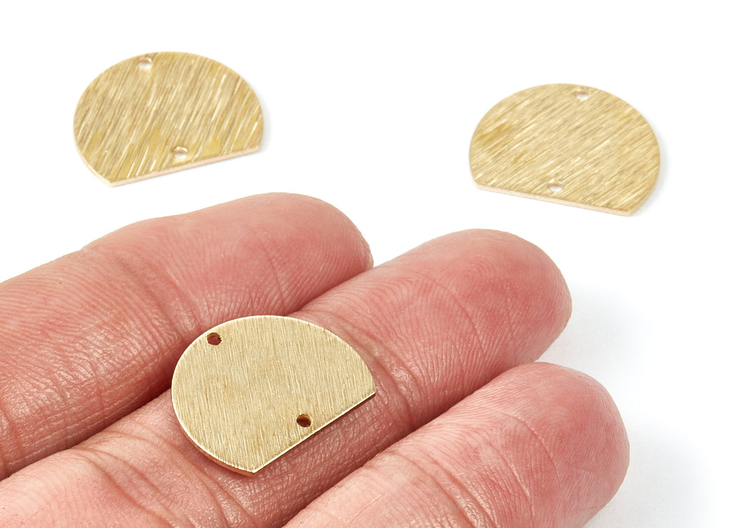 Brass Half Round Charms - Half Round Textured Raw Brass Connector with 2 Holes - Jewelry Supplies - 18,53x14,75x0,9mm - PP1912 - DOMEDBAZAAR