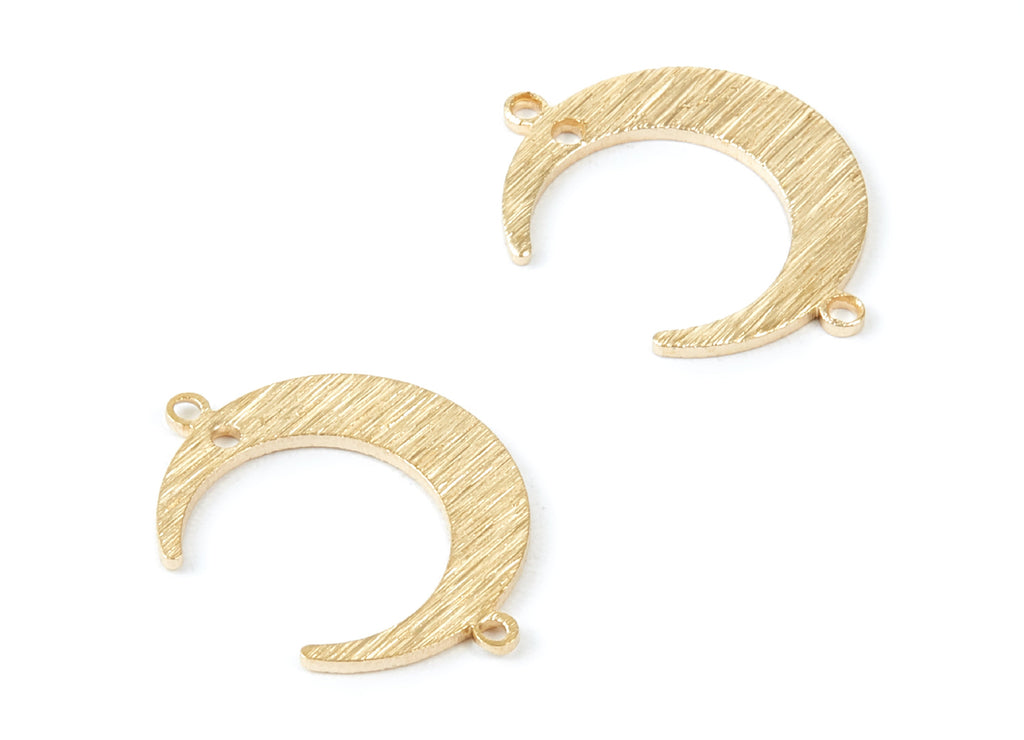 Brass Moon Charms - Moon Textured Raw Brass Connectors With 3 Holes - Jewelry Supplies - 22,15x16,6x1mm - PP1986 - DOMEDBAZAAR