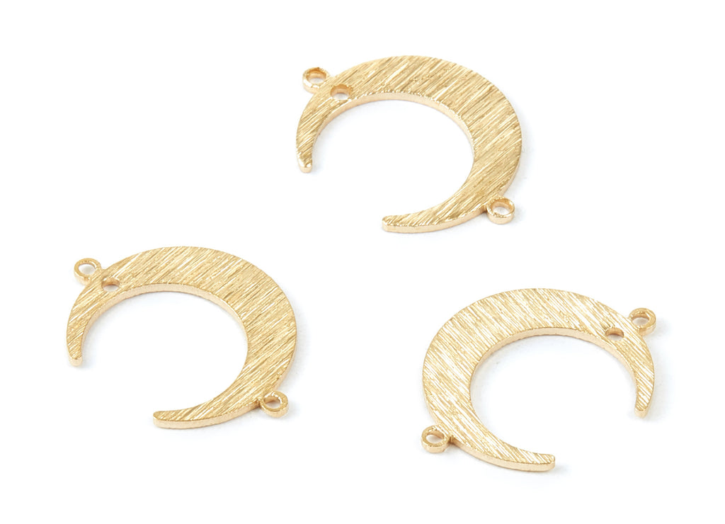 Brass Moon Charms - Moon Textured Raw Brass Connectors With 3 Holes - Jewelry Supplies - 22,15x16,6x1mm - PP1986 - DOMEDBAZAAR