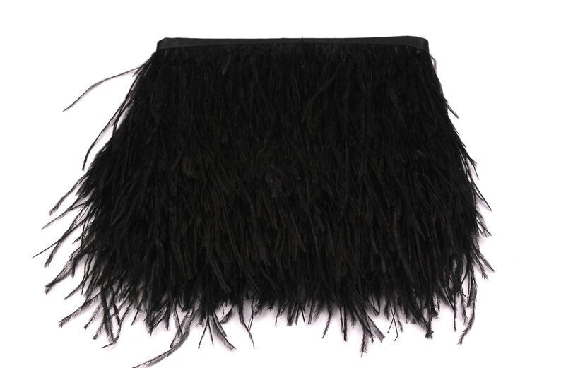 Ostrich Feather Fringe -(10-15cm)- Black Feather - Real Feathers for Jewelry, Costumes, Millinery, Decoration, Crafts - 10 Meters - FF1012BK - DOMEDBAZAAR