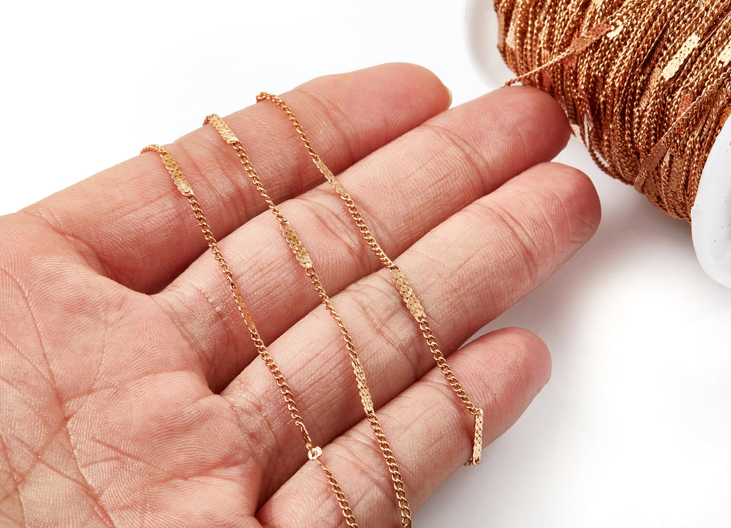 Hammered Satellite Curb Chain - Raw Brass Chain - Soldered - 0.05&quot; x 0.03&quot; x 0.08&quot; - for Necklace Bracelet Jewellery Making - CC1105 - DOMEDBAZAAR
